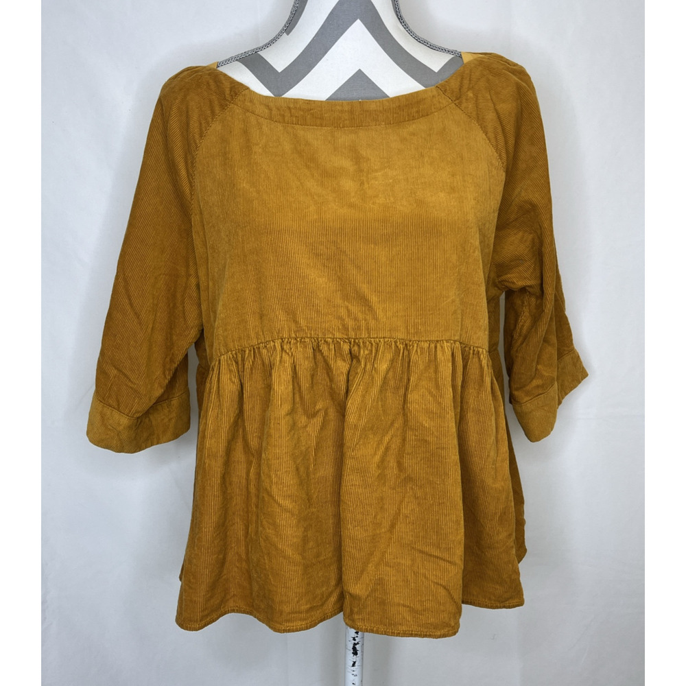 Anthropologie Maeve Maria Babydoll Corduroy Top Goldenrod Relaxed Fit Women's XS